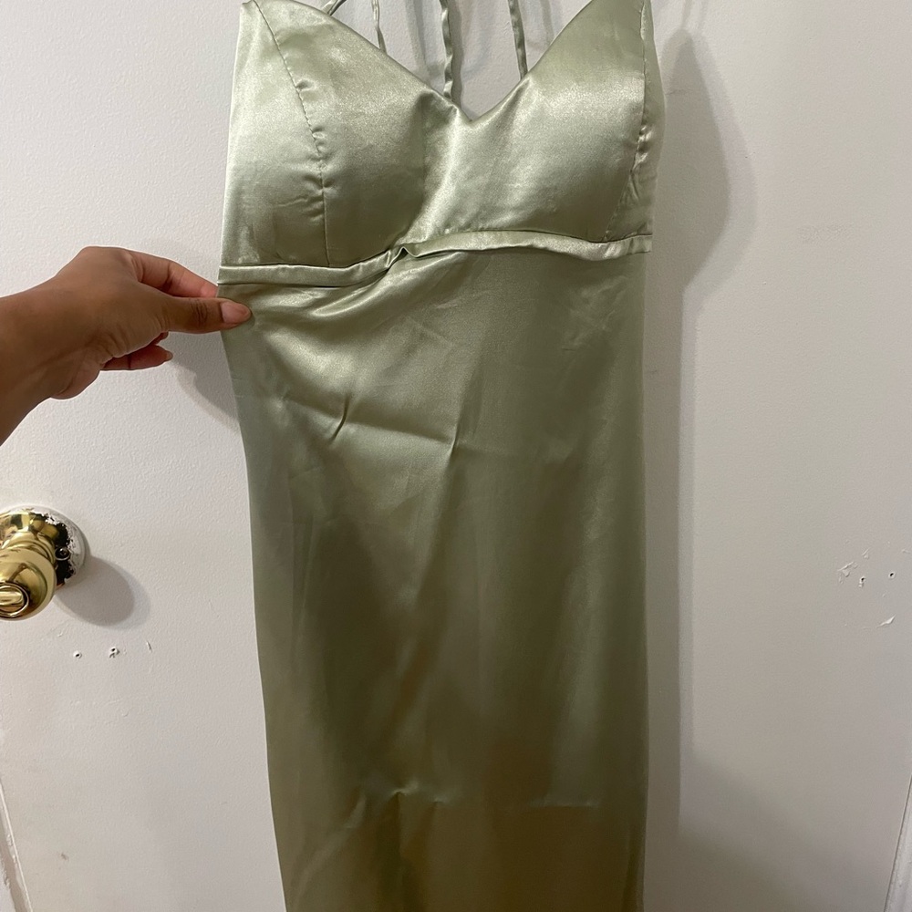 Elegant Satin Slip Dress - Green